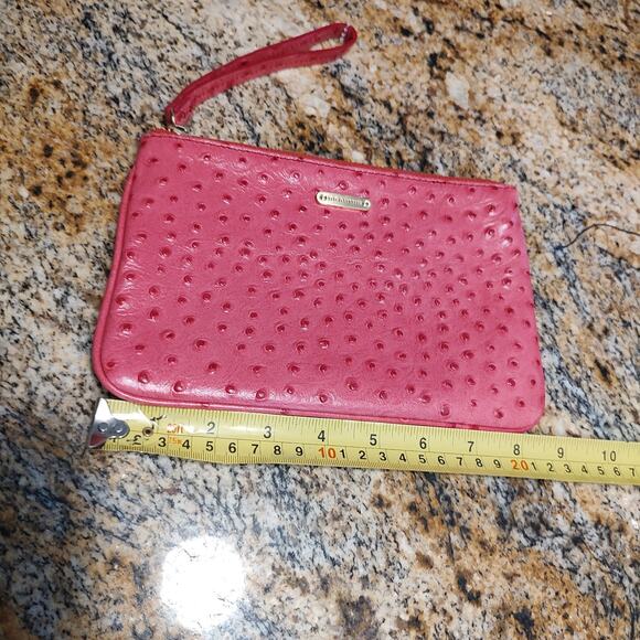 Brahmin Pink Ostrich Leather Wristlet Clutch 9" x 6" Handbag - Picture 1 of 6